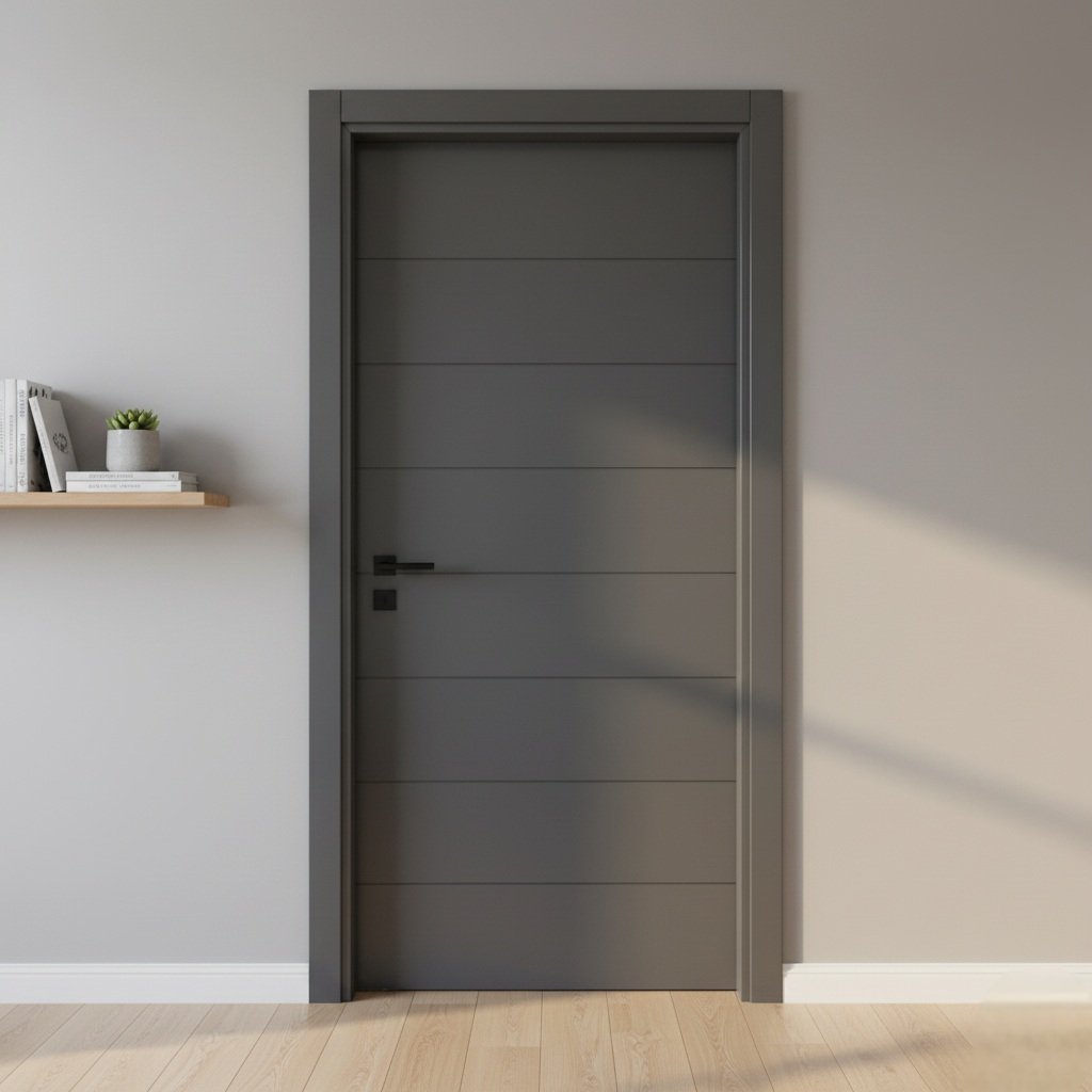 Puerta de madera lacada a medida en color gris suave